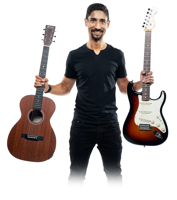 David Carelse con chitarra acustica ed elettrica