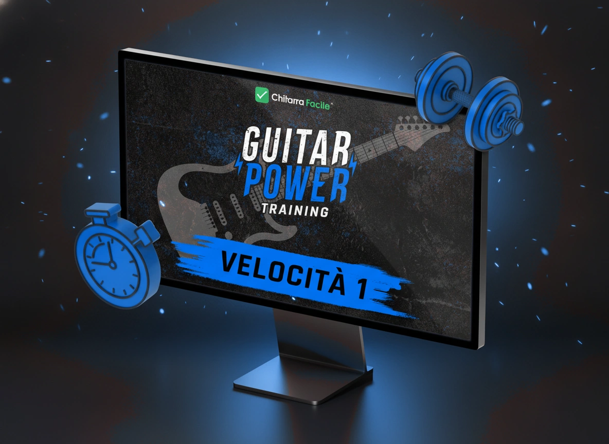 Guitar Power Training · Velocità 1 — il mockup del prodotto