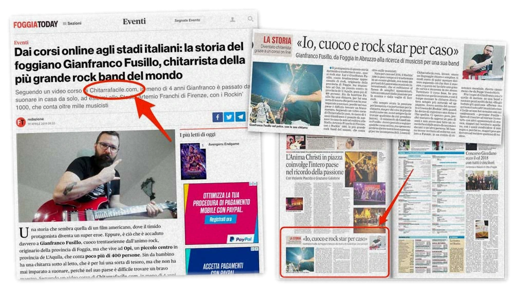 Articoli di giornale sullo studente di Chitarra Facile Gianfranco Fusillo