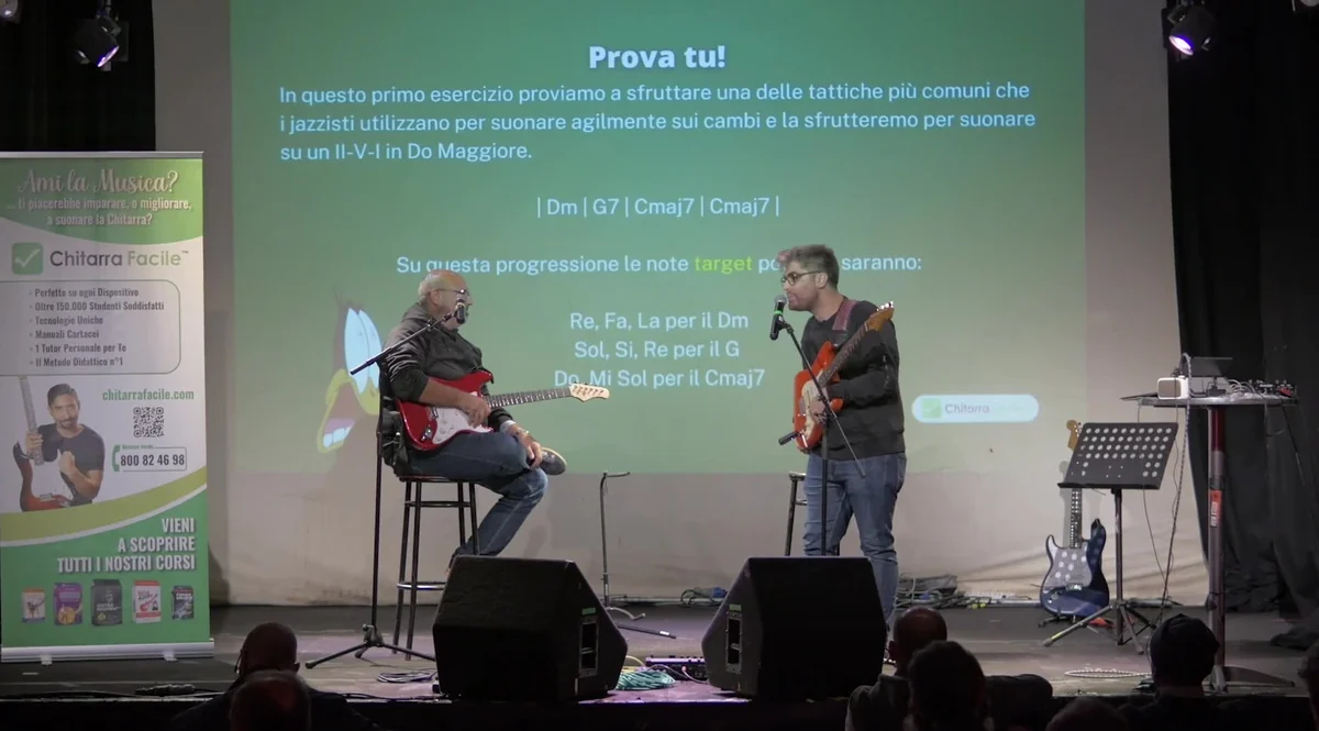 Roberto Gagliardi e un allievo improvvisano jazz dal vivo sul palco del CHIT-DAY