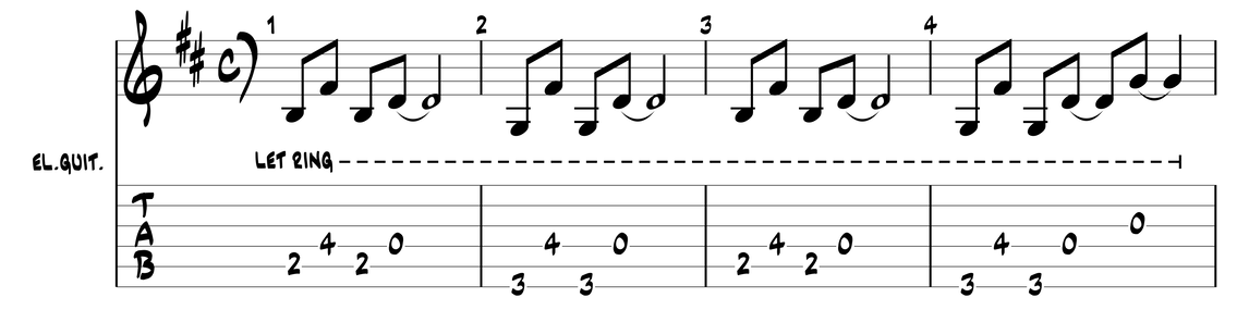 TAB One intro - battute 1-4 (arpeggio iniziale in Si minore)