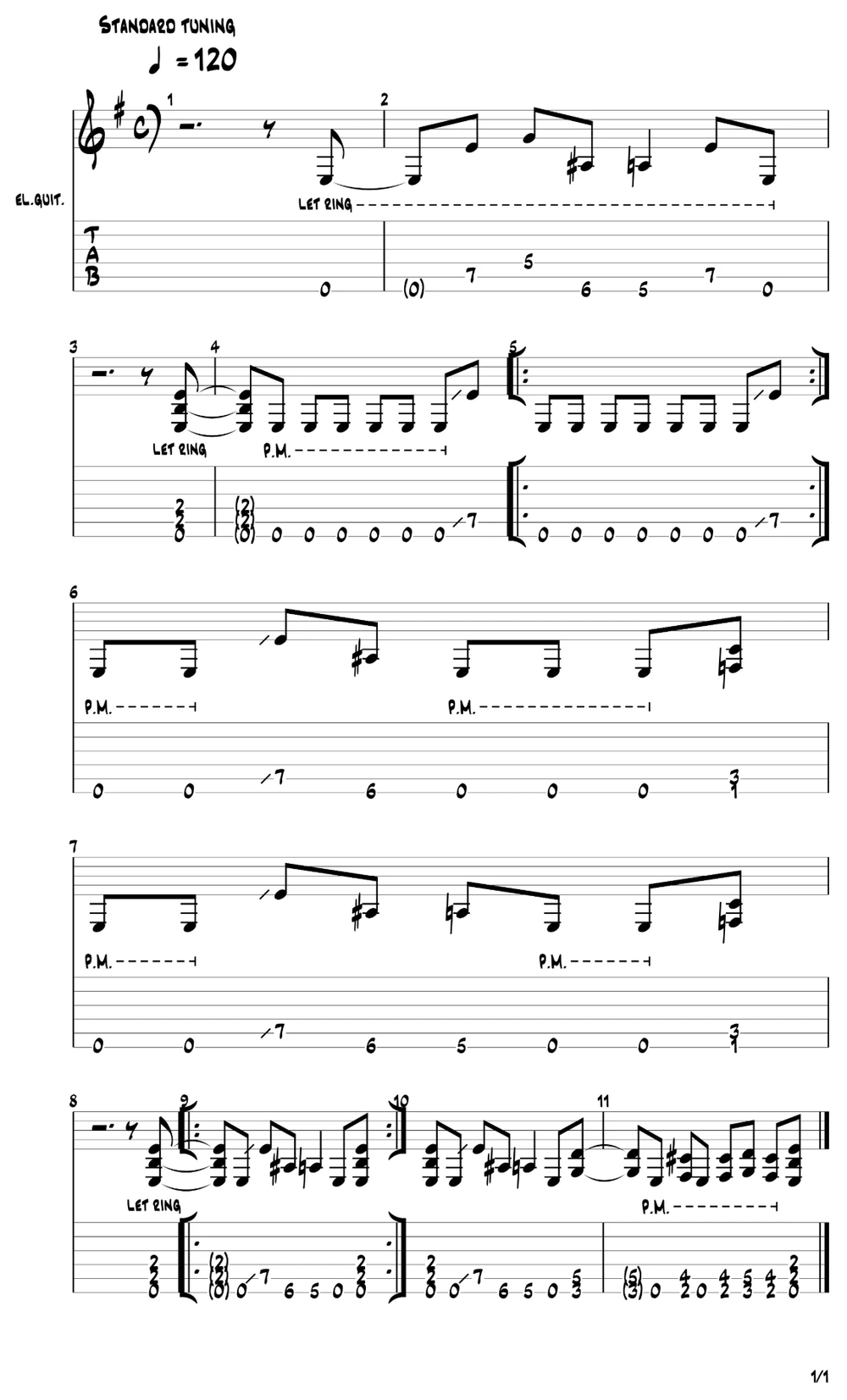 TAB dell'introduzione di Enter Sandman dei Metallica