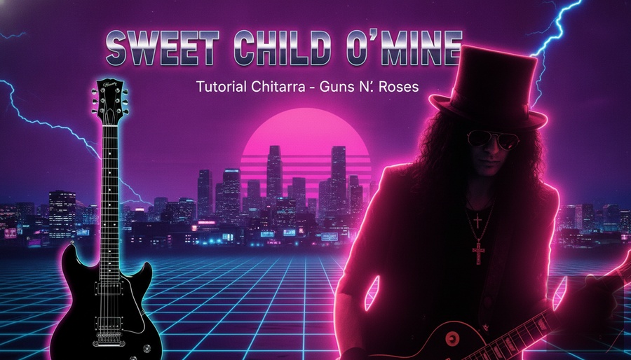 Cover retrowave anni '80 - Sweet Child O' Mine tutorial chitarra Guns N' Roses