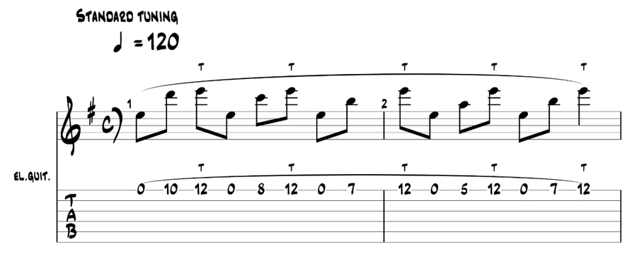 TAB della prima sequenza dell’intro in tapping di Paschendale degli Iron Maiden