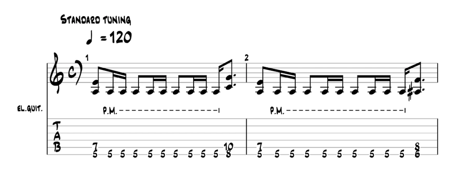 TAB dell'introduzione di Powerslave degli Iron Maiden, battute 1 e 2